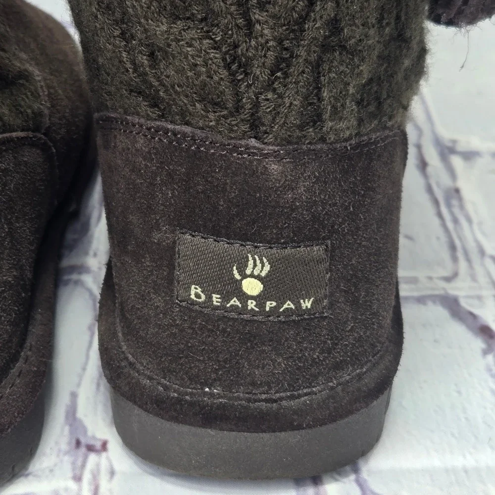 Bearpaw Womens Brown Suede‎ Cable Knit Tassel Faux Fur Winter Boots Size 7 Comfy